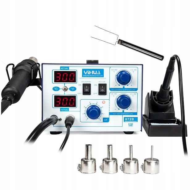 Pájecí stanice 2v1 700W baňková hot air Yihua 872D Pid 2xLCD Esd 480°C