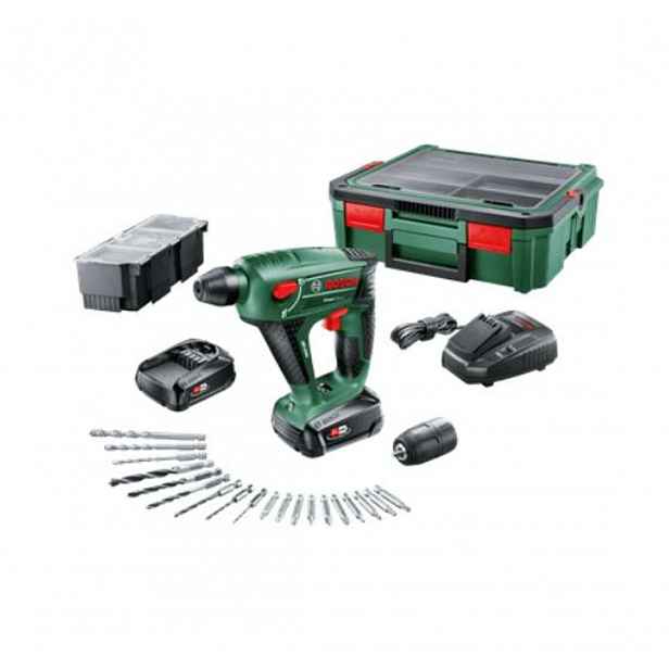 Bosch - 18V AKU kombinované kladivo s příslušenstvím, 2x aku 1,5 Ah Li-Ion, nabíječka 060395230K