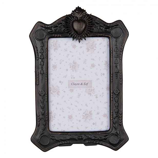 Černý fotorámaček zdobený srdcem - 15*3*22 cm / 10*15 cm Clayre & Eef