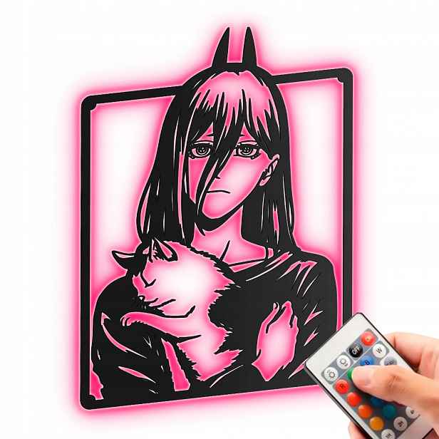 Chainsaw Man Power Dřevěný obraz Anime Dekorace Noční Lampa Led