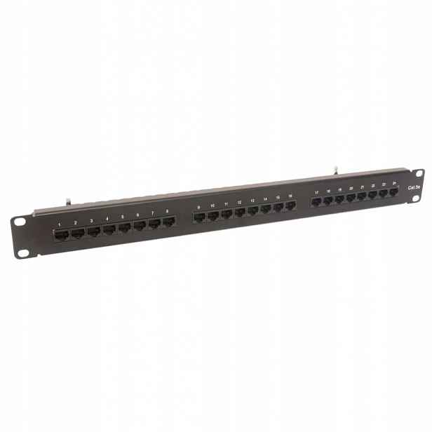 Patch panel kat 5e Utp 24 x RJ45 nestíněný s poličkou, černý