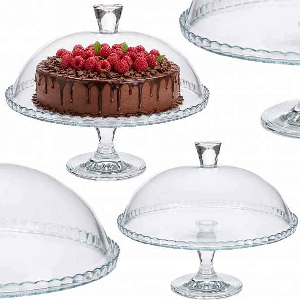 Podnos Skleněná Na Nožce se stínítkem a víkem dort dortové muffiny 32 cm talíř