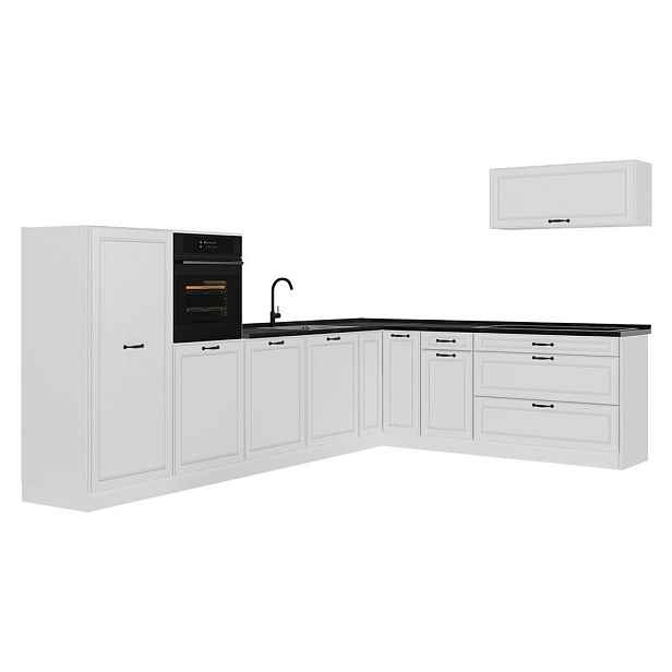 Vicco ROHOVÁ KUCHYŇ R-Line, Bílý venkovský dům/Bílá, 327 x cm pracovná doska antracitová