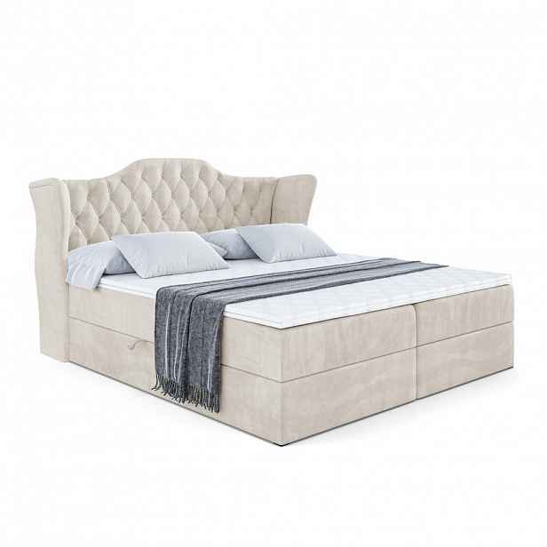 ALTDECOR AMERICKÁ postel s matrací H3 a lamelovým roštem – VILA – 200 x 200 cm, ecru