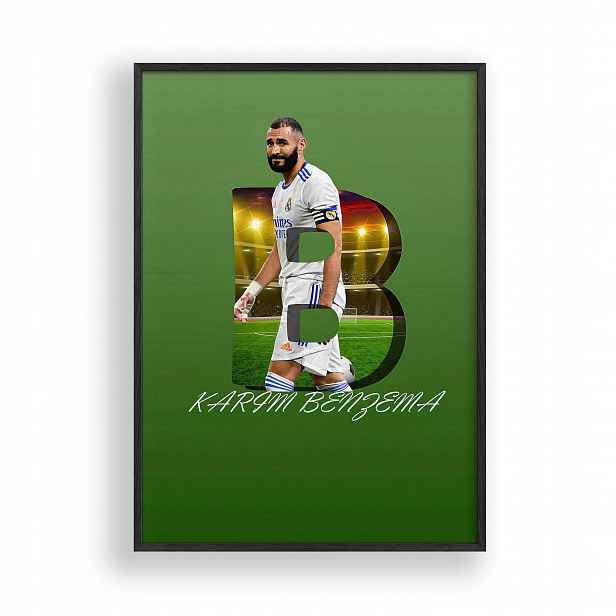 Obraz Karim Benzema Real Madrid Plakát Rámeček Dřevěný Černý 30x42 cm