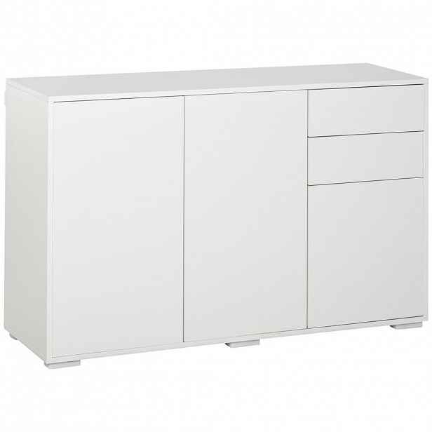 HOMCOM SIDEBOARD Úložná skříňka Víceúčelová skříňka se 2 zásuvkami a 3 dvířky Bílá