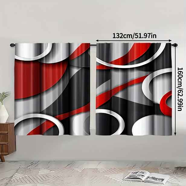 TEMU 2 ks, Geometrické spirály Moderní elegantní závěsy Čtyři roční období, Polyester, pro domácí dekorace Okenní dekorace do ložnice, obývacího