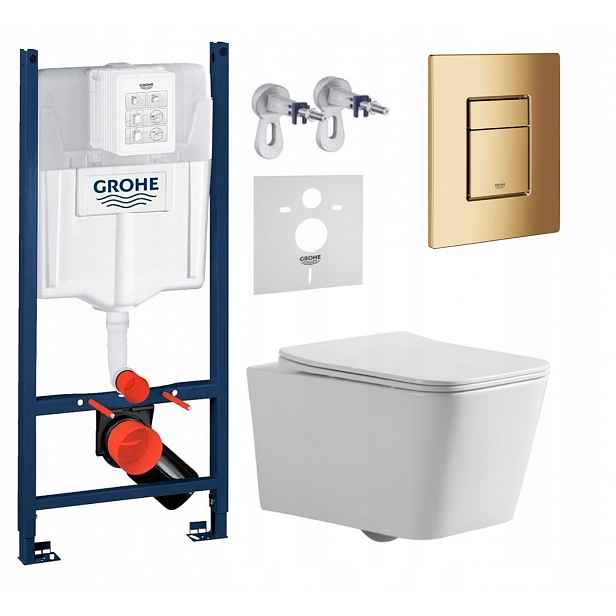 Wc sada Grohe Rapid s mísou Bilovec Tornado a zlatým tlačítkem