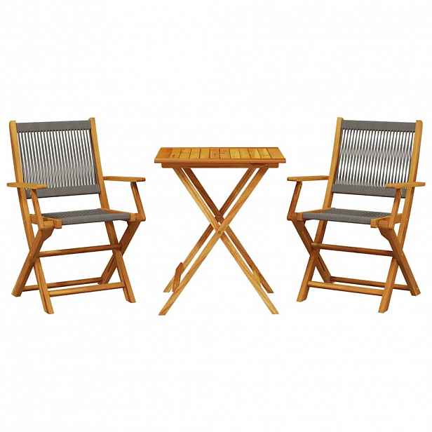 vidaXL 3dílný bistro set šedý polypropylen a masivní dřevo