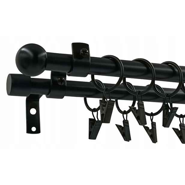 Dvojitá Garnýž Loft Černý Ø16+16 mm Kulička 300 cm