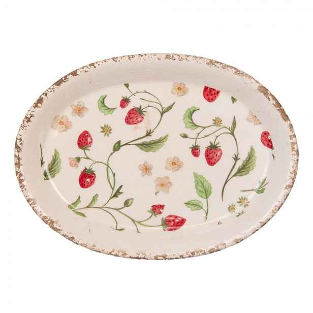 Keramický oválný podnos s jahůdkami Wild Strawberries - 25*18*3cm Clayre & Eef