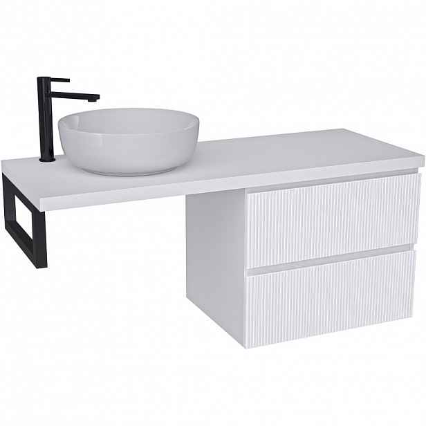 Koupelnová skříňka Carole - bílá matná rýhovaná + deska pod umyvadlo Navira Pro - 36 mm + konzole černá - 160x51,6x46 cm