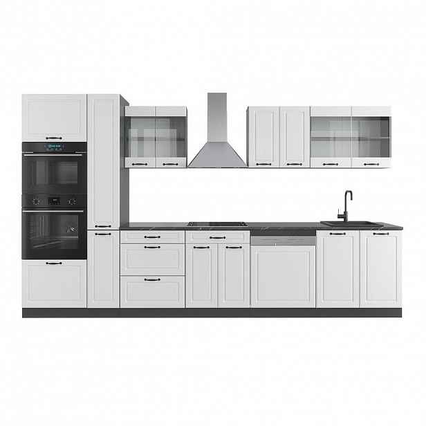 Vicco KUCHYŇSKÝ KOUT R-Line Bílý venkovský dům/antracit 350 cm s vysokou skříní, bez pracovní desky