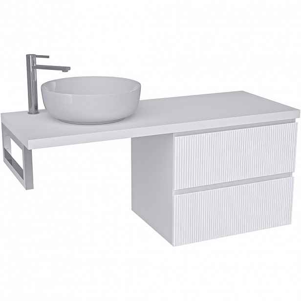 Koupelnová skříňka Carole - bílá matná rýhovaná + deska pod umyvadlo Navira Pro - 36 mm + konzole chrom - 120x51,6x46 cm
