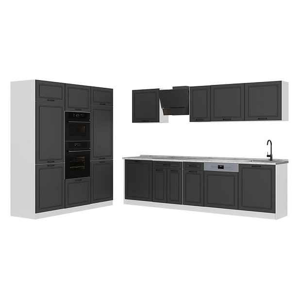 Vicco KUCHYŇSKÝ KOUT R-Line, Antracitový venkovský dům/Bílá, 180 cm pracovná doska Mramor