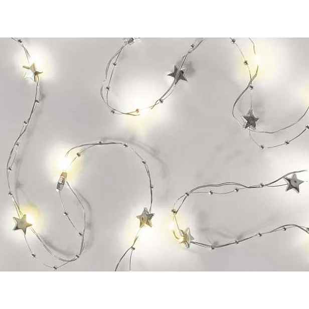 Vánoční řetěz LED stříbrné hvězdičky, 1,9 m