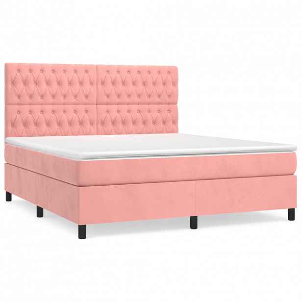 vidaXL Box spring postel s matrací růžová 180x200 cm samet