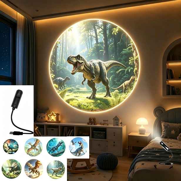 TEMU Jurská dinosauří projekční lampa, projekční světlo, dinosauří projektorová lampa, Rex, zelený , pterosaurus atd., fantazijní dinosauří tematická