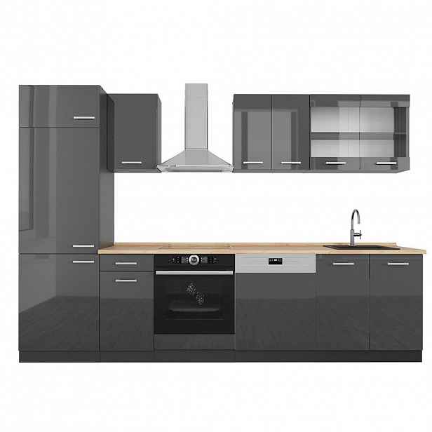 Vicco KUCHYŇSKÝ KOUT R-Line Antracit vysoký lesk/antracit 300 cm , PD Dub