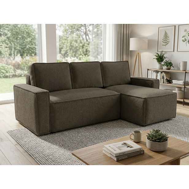 Rozkládací oboustranná sedací souprava do L SMART BOUCLE 232x143 cm, šedohnědá