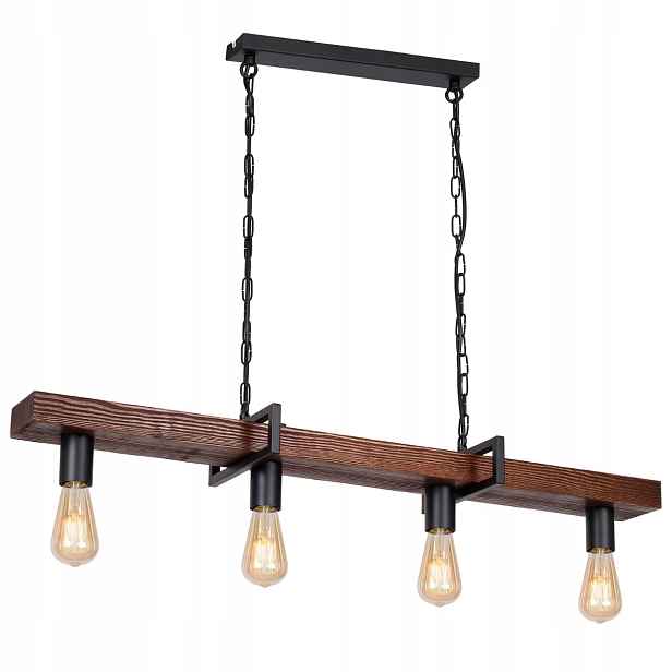 Závěsná loftová lampa dřevěná, černá, hnědá, 103 cm, 4 body Luminex
