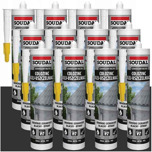 12x Soudal Colozinc lepidlo na těsnění okapových plechů Ral 7021 Šedá 290 ml