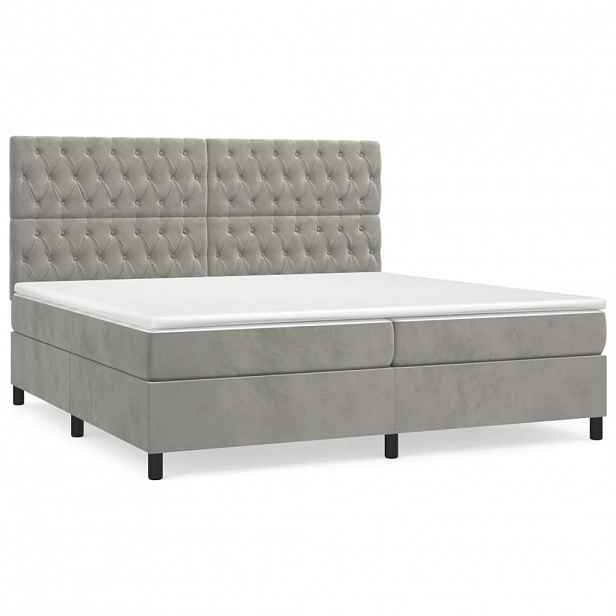 vidaXL Box spring postel s matrací světle šedá 200x200 cm samet