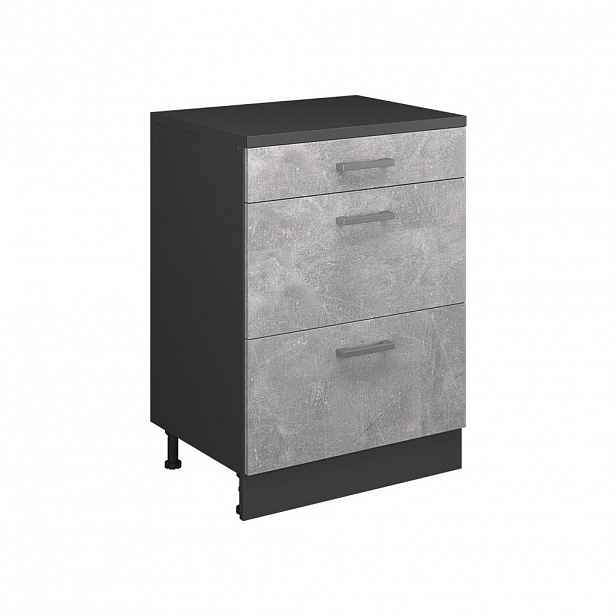 Vicco ROZŠIŘUJÍCÍ KOMODA Rion, Beton/Antracit, 60 x 46 cm bez šikminy se 3 zásuvkami