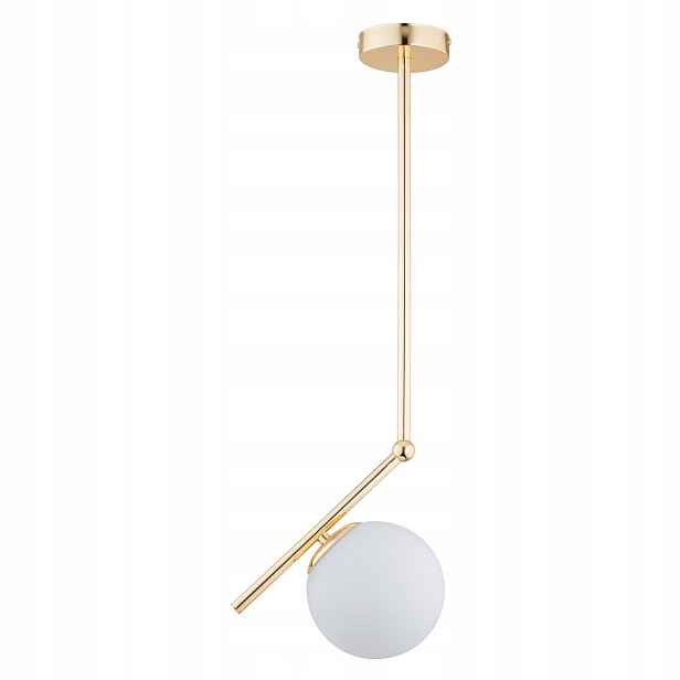 Závěsná lampa zlatá skleněná bílá koule E14 10W do obývacího pokoje Alfa