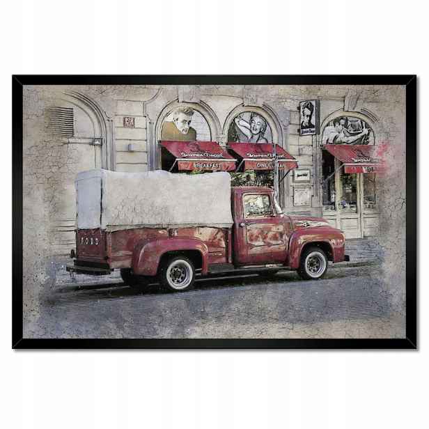 Plakáty v rámu 60x40 Červený PickUp z Usa