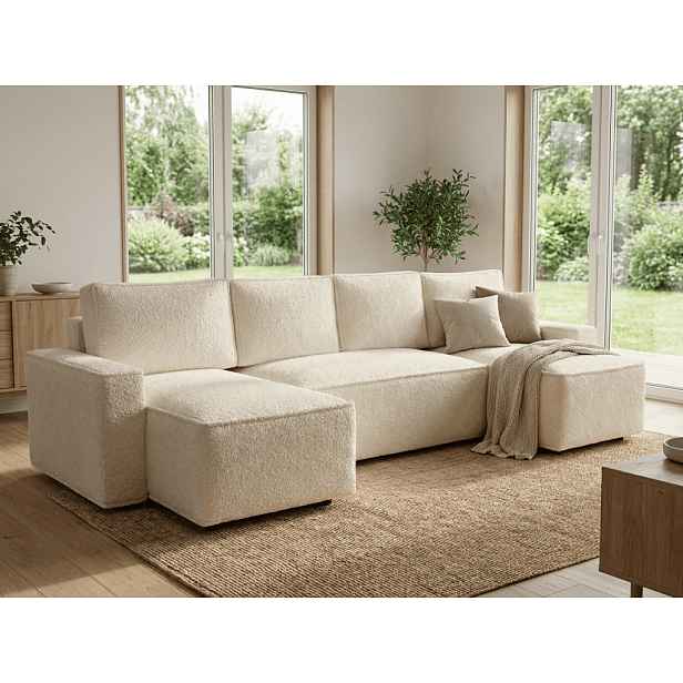 Rozkládací sedací souprava do U SMART BOUCLE 303x143 cm, krémová
