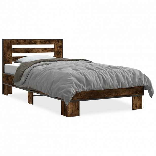 vidaXL Rám postele kouřový dub 90 x 190 cm kompozitní dřevo a kov