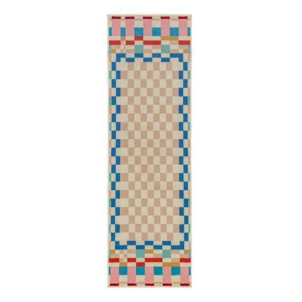 Běhoun s příměsí vlny 80x300 cm Checkered Border – Flair Rugs