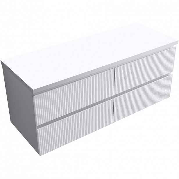Koupelnová skříňka Carole - bílá matná rýhovaná + deska pod umyvadlo Navira Pro - 36 mm - 120x51,6x46 cm