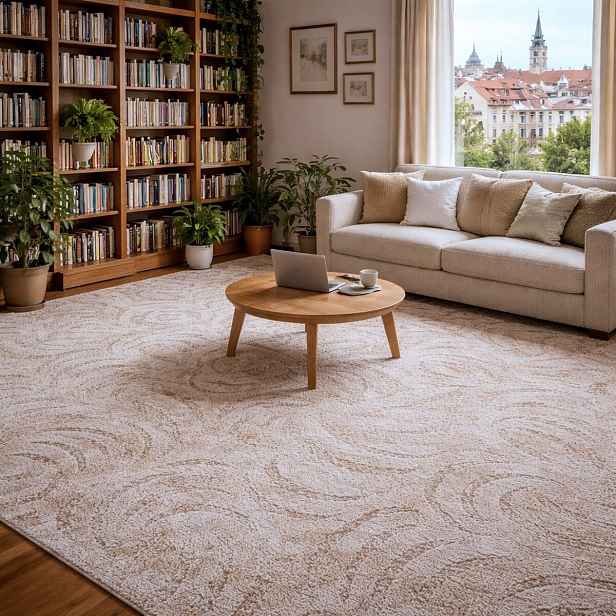 Kusový koberec Scroll béžový čtverec, 400x400, béžová, obývací pokoj, AladinWorld Expres