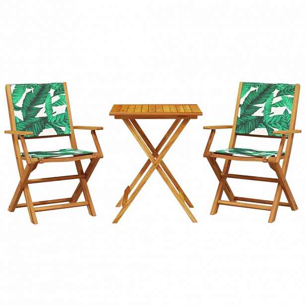 vidaXL 3dílný bistro set vzor listů textil a masivní dřevo