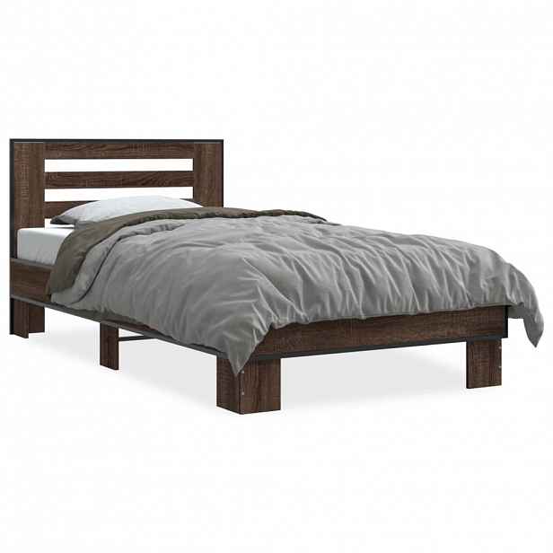vidaXL Rám postele hnědý dub 90 x 190 cm kompozitní dřevo a kov
