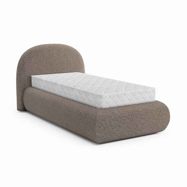 Beautysofa ČALOUNĚNÁ POSTEL Motti 90×200, jednolůžko s úložným prostorem a taštičkovou matrací 20 cm, cappuccino