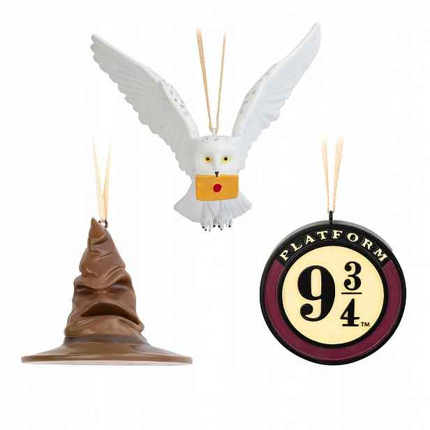 Dekorace na pověšení, 3 ks Hedvika, Klobouk a Nástupiště, Harry Potter