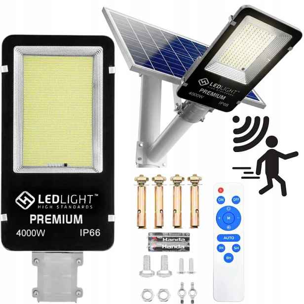 Solární Lampa Pouliční 1648x Led 4000W S Pohybovým Senzorem Ovladač Držák