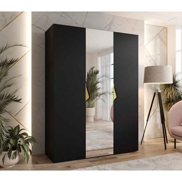 Třídveřová šatní skříň 150 cm AMARIS 2 - černá / zlaté úchyty