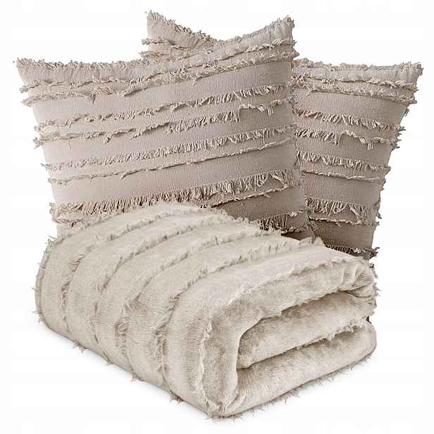 Vánoční Set Béžová Deka 130x170 2x Povlak 45×45 Měkký Teplý