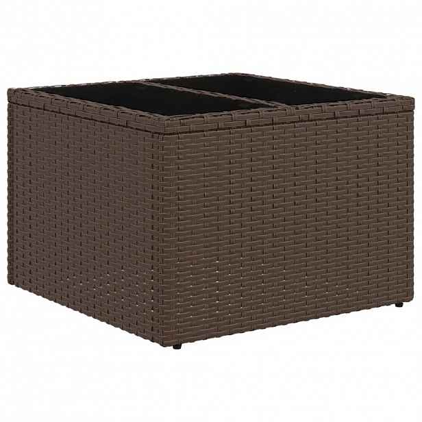vidaXL Zahradní stolek se skleněnou deskou hnědý 55x55x37 cm polyratan