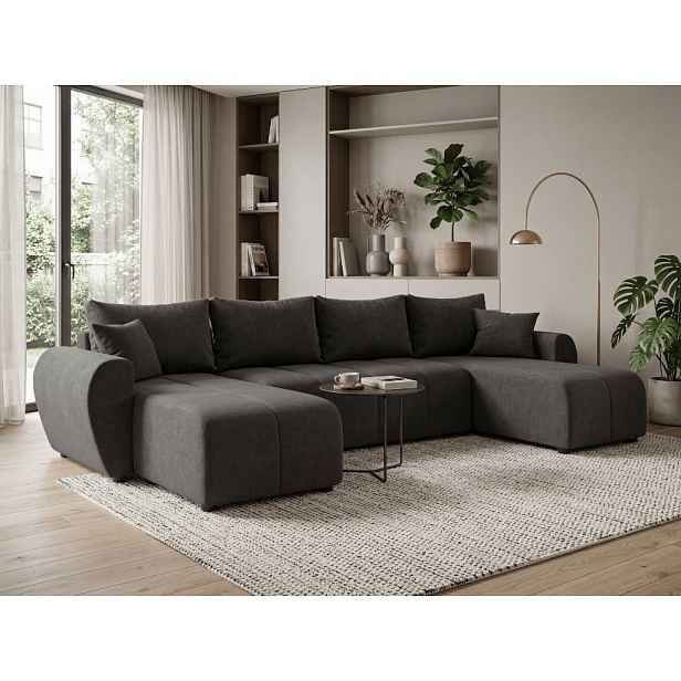 Rozkládací oboustranná sedací souprava do U SEVIO 311x145 cm, tmavě šedá + 2 polštářky ZDARMA