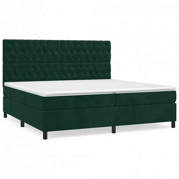 vidaXL Box spring postel s matrací tmavě zelená 200x200 cm samet