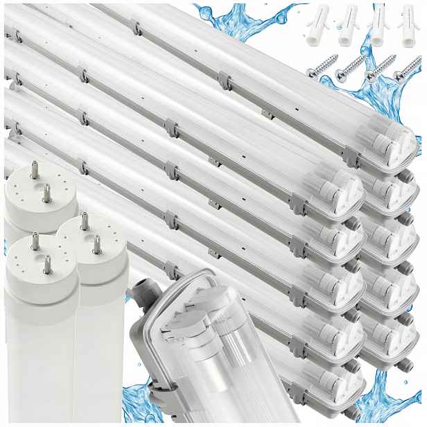 Hermetické Led svítidla s plechem Větší světlo 120 cm Led trubice Sada 10 x