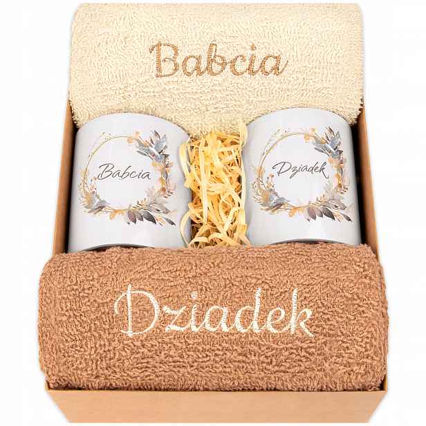 Dárek pro babičku a dědečka Ručníky Kubky gravírování Vánoce Jubileum db