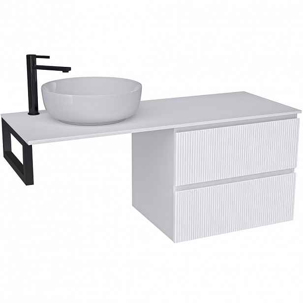 Koupelnová skříňka Carole - bílá matná rýhovaná + deska pod umyvadlo Navira Slim - 18 mm + konzole černá - 120x49,8x46 cm