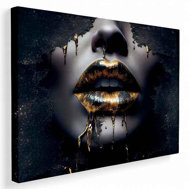 Obraz Canvas Ženská Tvář Abstrakce Ústa zlatá na zeď 100x70 cm