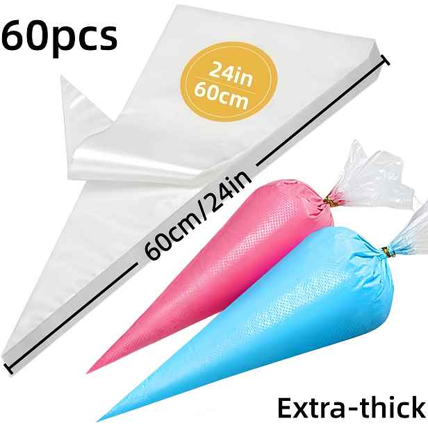 TEMU 60 ks/120 ks Extra silné jednorázové cukrářské sáčky s velkým objemem, extra velké sáčky na zdobení, délka 60 cm, speciálně navržené pro